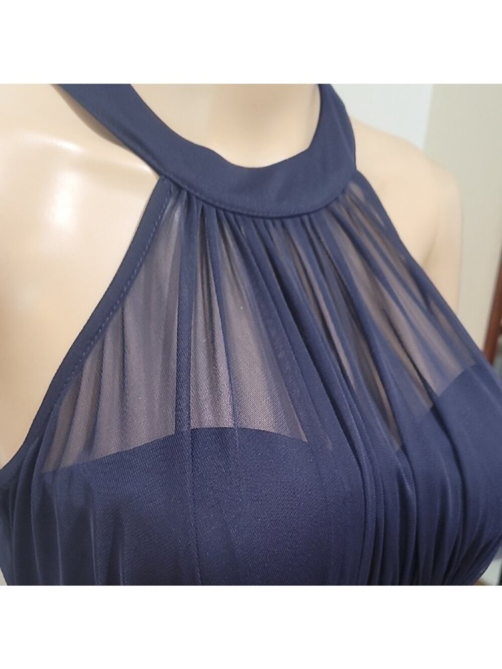 "It Girl" Blue Ruched Halter Mini Dress Glamorous Cocktail Art Deco Old Money - Picture 13 of 14